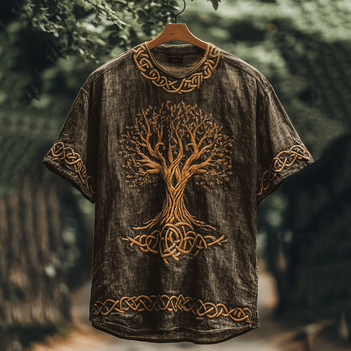 Viking Mythology Celtic Knot Tree Of Life Cotton Linen T-shirt artswardrobe
