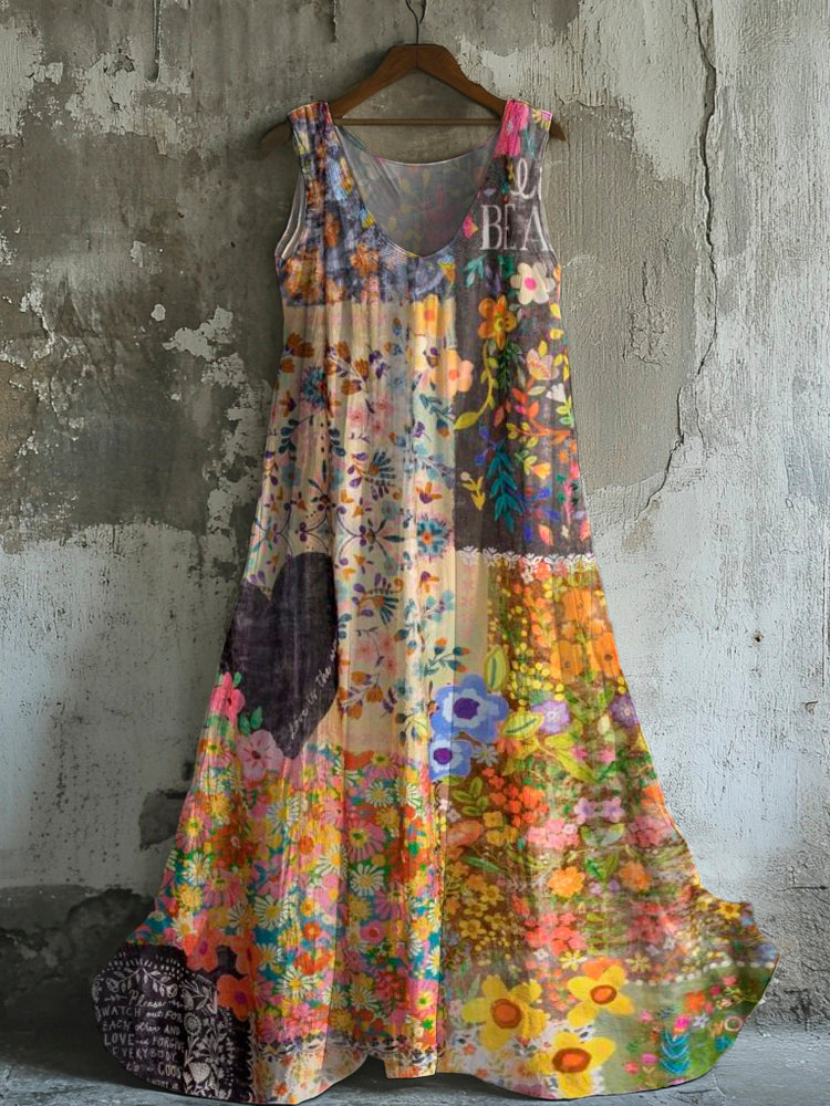 Vintage Floral Women's Linen Vest Dress artswardrobe