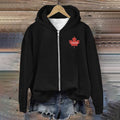 Comstylish Women's Canada Maple Leaf Embroidered Casual Zip Hoodie