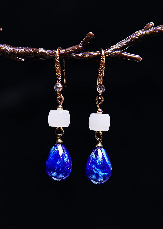 Style Peacock Blue Water Droplet Gem Stone Drop Earrings