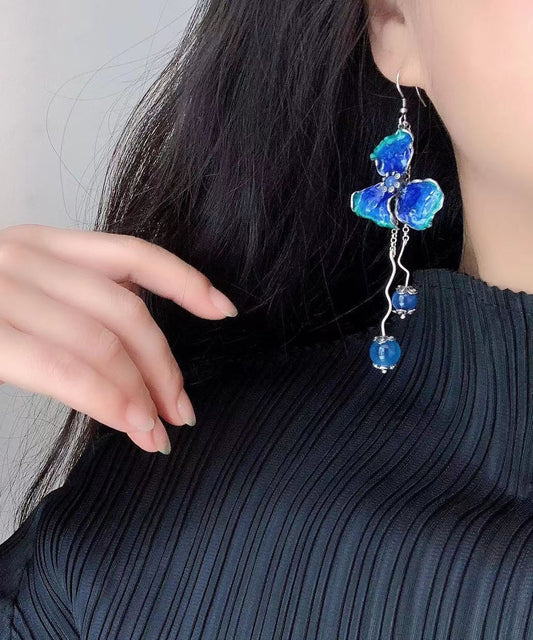 Classy Blue Sterling Silver Agate Drop Earrings