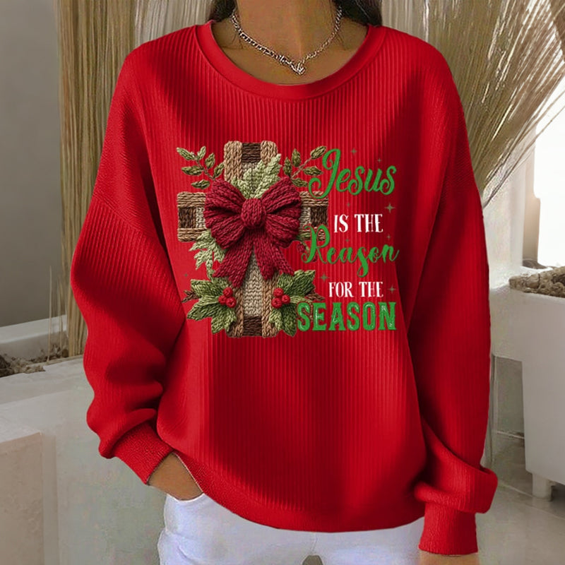 Comstylish Women's Christmas Jesus Cross Print Crew Neck Casual Sweatshirt