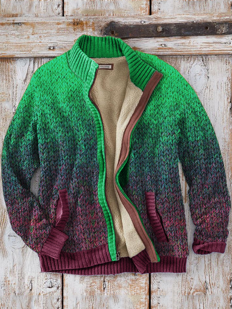 Men's Gradiant Art Crochet Cozy Knit Zip Cardigan artswardrobe