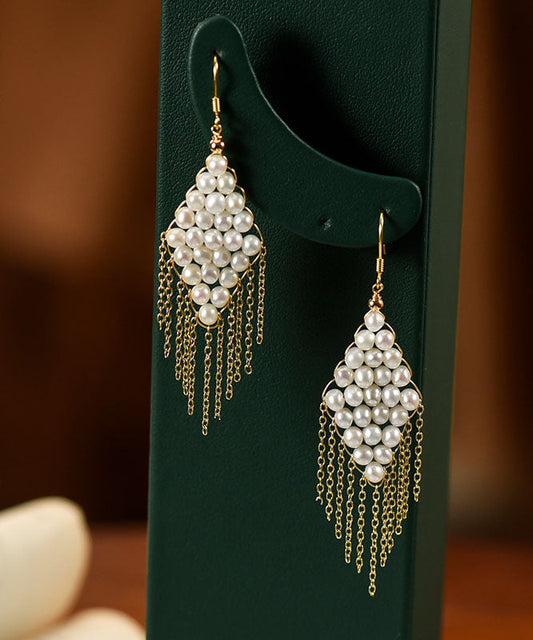 Loose Pearl Sterling Silver Inlaid Pearl or Agate Tassel Drop Earrings