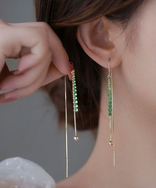 Green Copper Zircon Tassel Drop Earrings