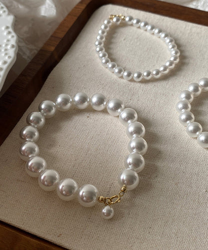 Exquisite 14k Gold Buckle White Pearl Bracelet