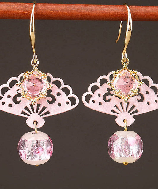 Pink Copper Crystal Coloured Glaze Fan Drop Earrings