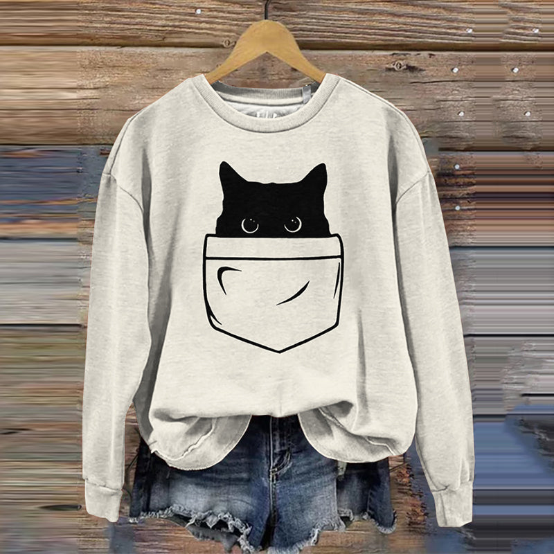 Comstylish Women's Funny Cat Meowtain Japanese Cat Print Sweatshirt