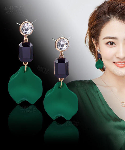 Green Overgild Zircon Resin Drop Earrings