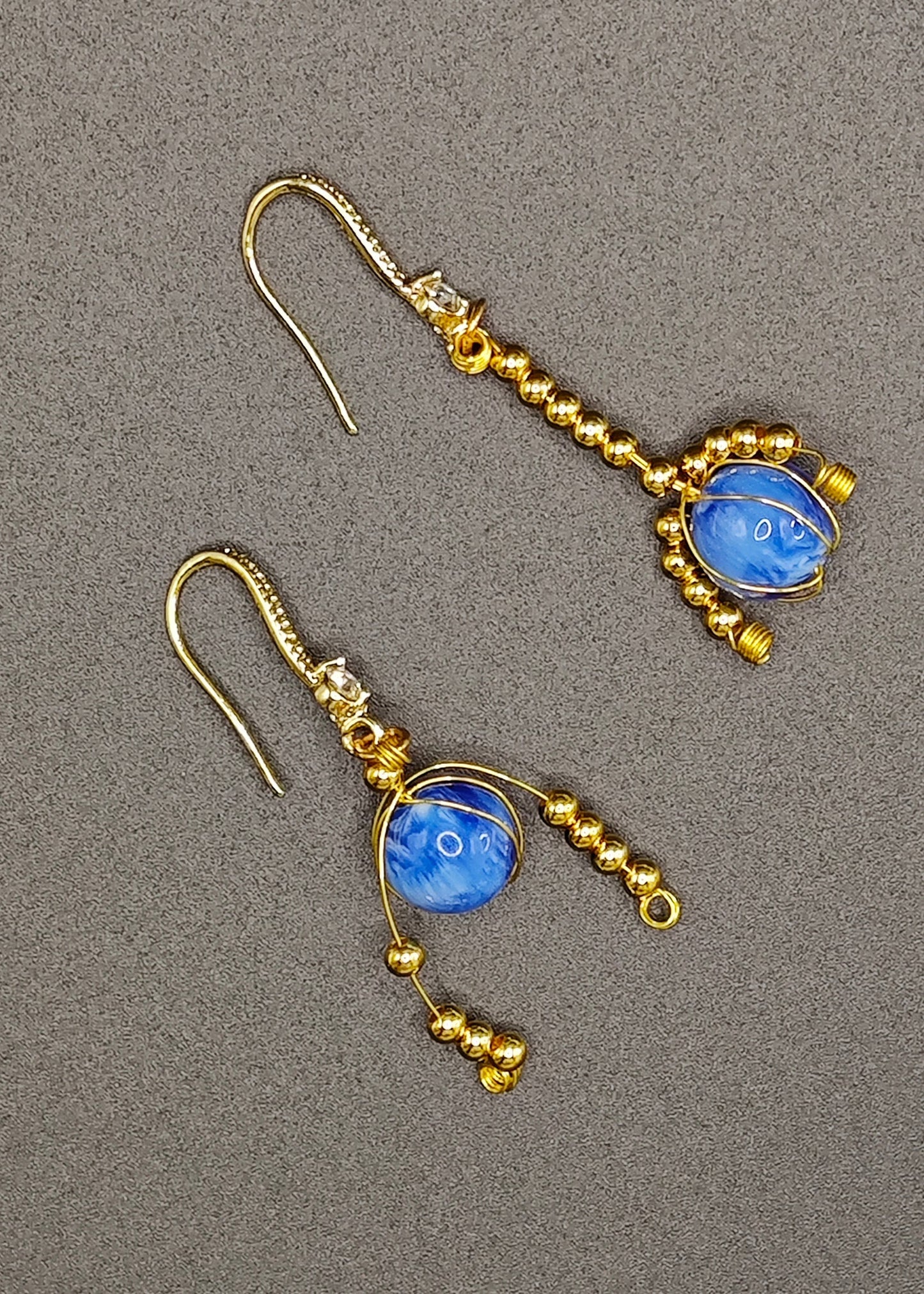 Blue Crystal Tasseled Drop Earrings