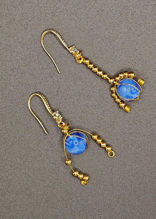 Blue Crystal Tasseled Drop Earrings