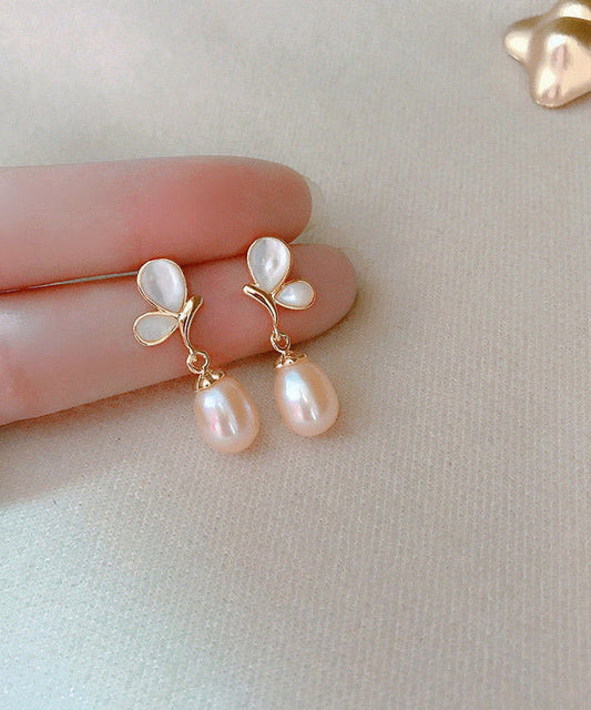 Diy Gold Sterling Silver Overgild Drip Pearl Butterfly Drop Earrings