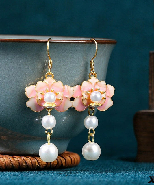 Colorblock Copper Overgild Acrylic Pearl Drop Earrings
