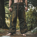 Vintage Viking Life Of Tree Embroidery Art Linen Loose Wide-leg Pants artswardrobe