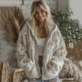 Comstylish Women's Vintage White Rose Embroidery Cozy Warm Zipper Hoodie