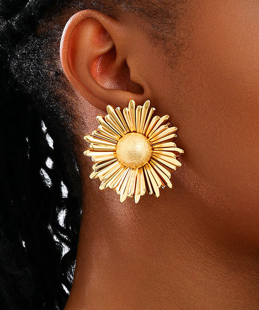 Gold Metal Alloy Sunflower Stud Earrings