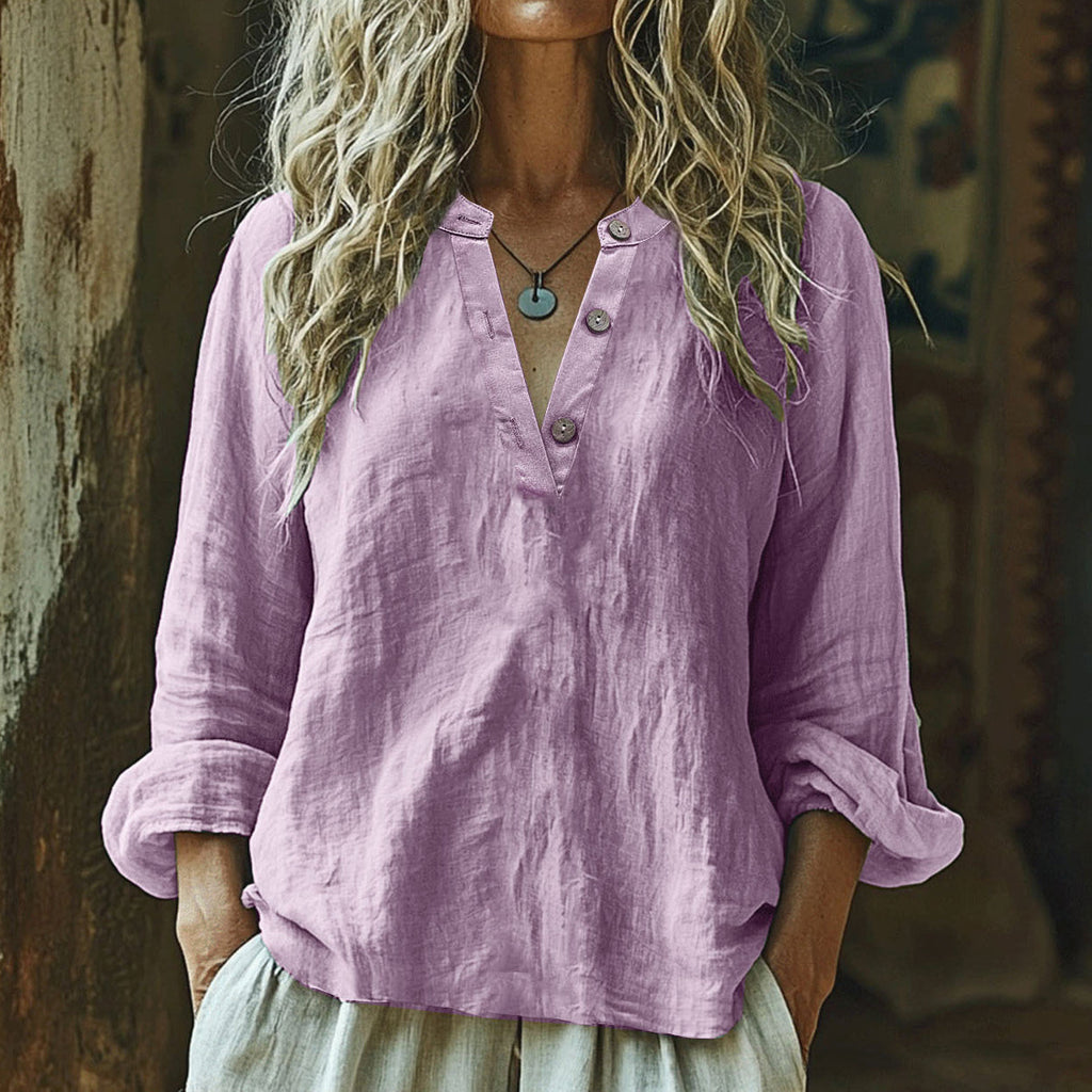 Comstylish Vintage Elegant Art Linen Ruffle Shirt