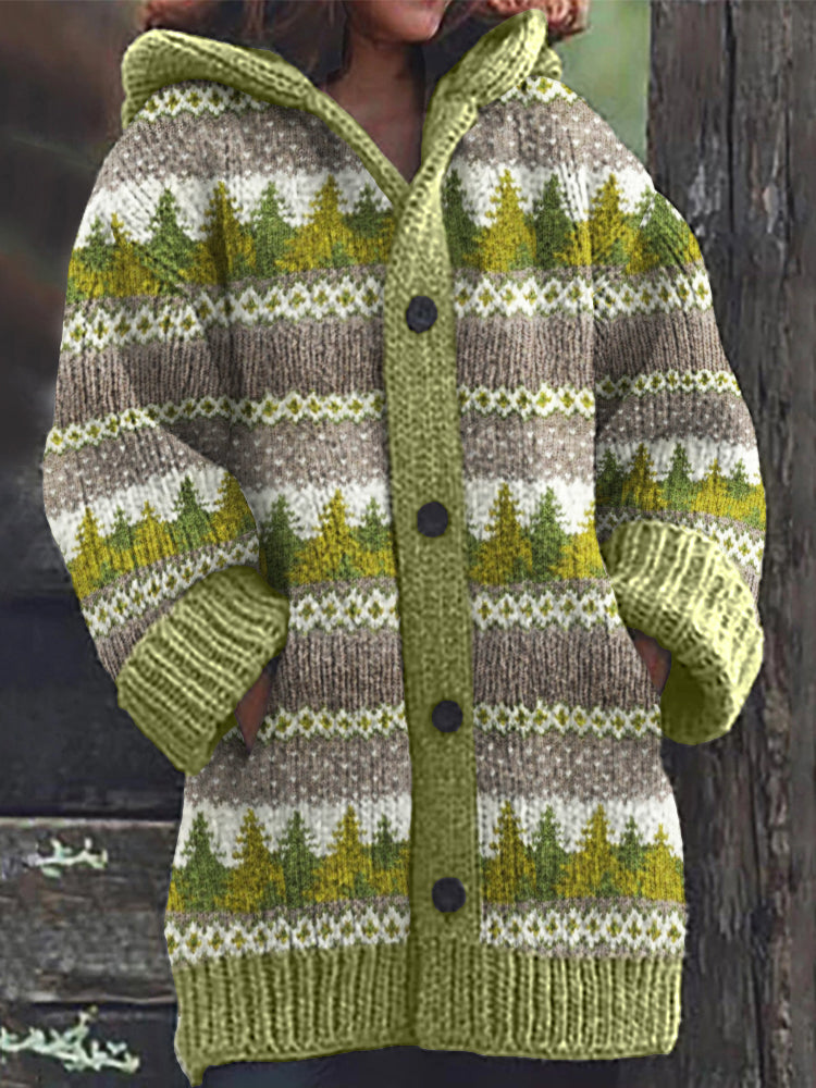 Snowy Forest Inspired Cozy Knit Hooded Isle Cardigan elevenforest