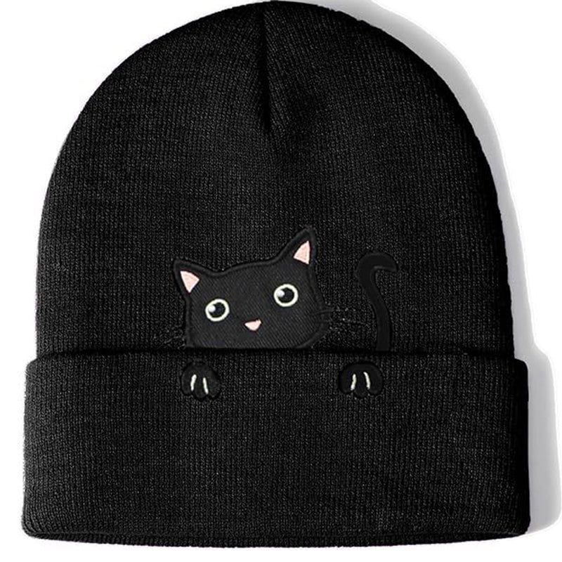 Cat Embroidery Cute Cat Knitted Hat elevenforest