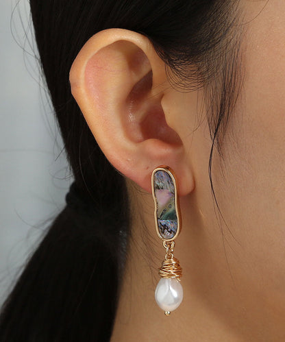 Sterling Silver Inlaid Jade Abalone Shell Drop Earrings