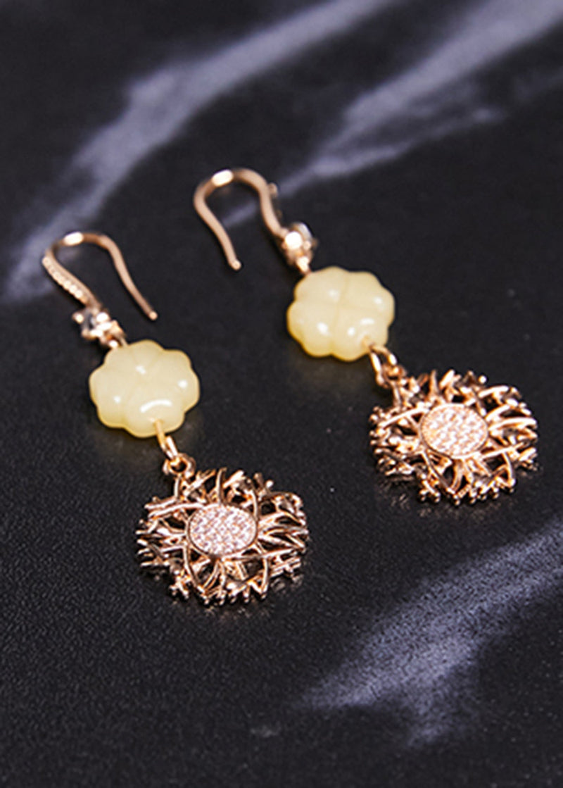 Sunflower Zircon 14k Gold Drop Earrings