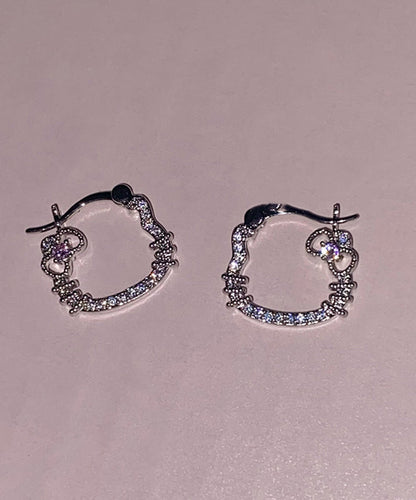 Diy Silk Copper Zircon Gem Stone Kt Cat Hoop Earrings