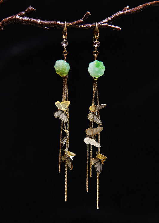Butterfly Tassels Naturally Jade Drop Earrings