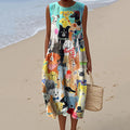 Women's Dog Art Print Tank Midi Dress artswardrobe