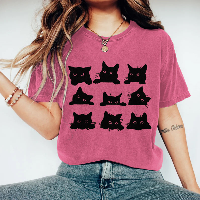 Abstract Creative Black Cats Art Print  T-shirt elevenforest