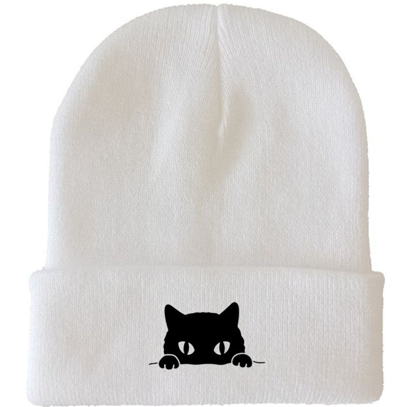 Comstylish Unisex Cartoon Black Cat Print Coldproof Knitted Hat
