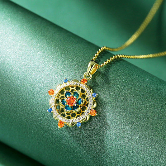 Buddha Stones 925 Sterling Silver Lotus Flower Colorful Zircon New Beginning Necklace Pendant