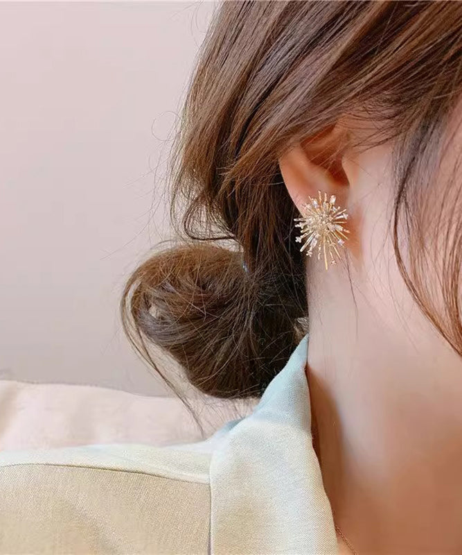 Gold Sterling Silver Overgild Zircon Fireworks Stud Earrings