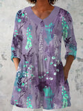 Comstylish Women's Artistic Floral Print Casual Lapel Shirt