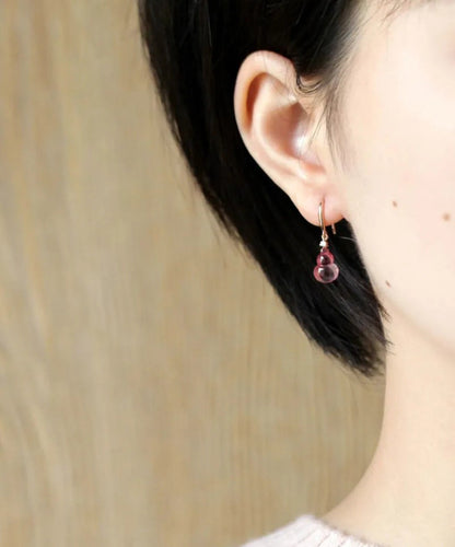 Purple Red Sterling Silver Overgild Crystal Gourd Drop Earrings