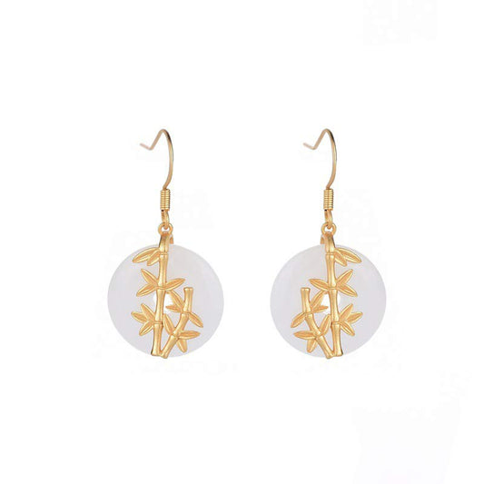Buddha Stones Fengshui White Jade Fortune Earrings