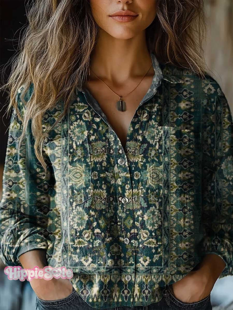 Women's Vintage Floral Art Print Casual Long Sleeve Comfortable Cotton