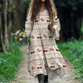 Women's Vintage Floral Cherry Art Long Sleeve Dress artswardrobe