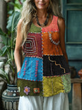 Vintage Geometric Embroidery Art Women's Linen Vest artswardrobe