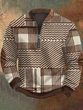 Men's Retro Western Textured Print Zip Collar Sweatshirt artswardrobe
