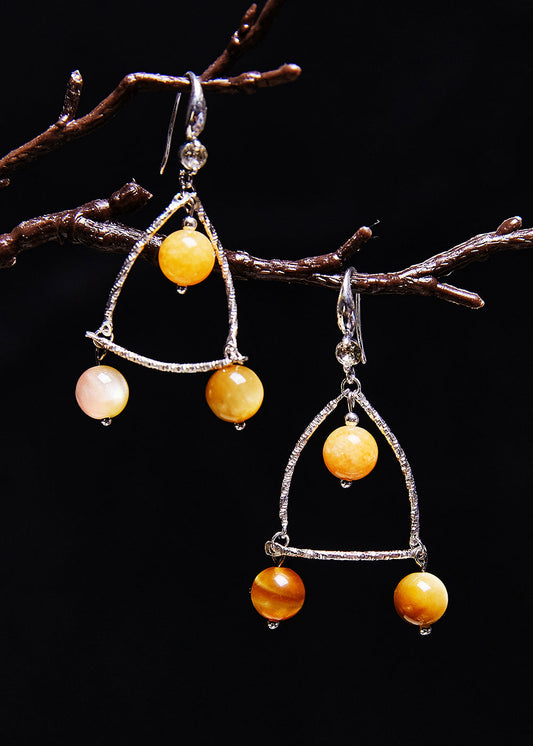 Light Yellow Gem Stone Original Design Drop Earrings