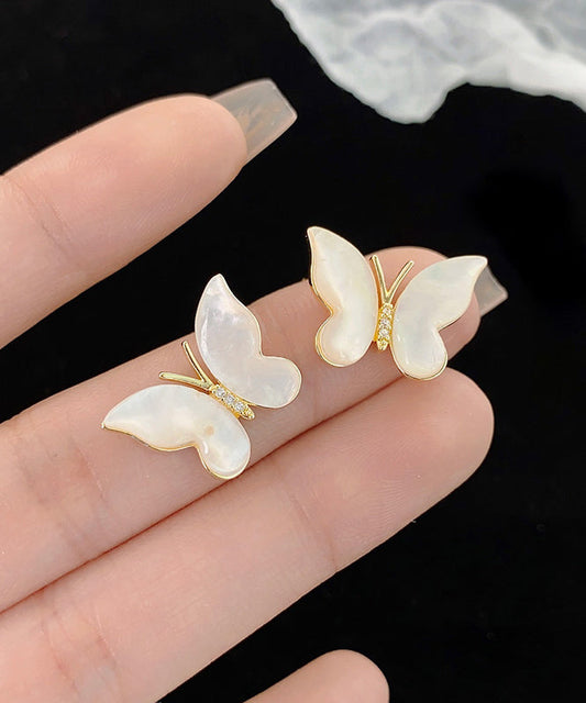 Gold Copper Overgild Zircon Butterfly Stud Earrings