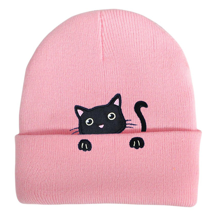 Cat Embroidery Cute Cat Knitted Hat elevenforest