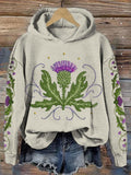 Comstylish Scottish Thistle Embroidered Vintage Cozy Hoodie