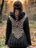Vintage Mystical Celtic Knot Cozy Chunky Hooded Cardigan artswardrobe