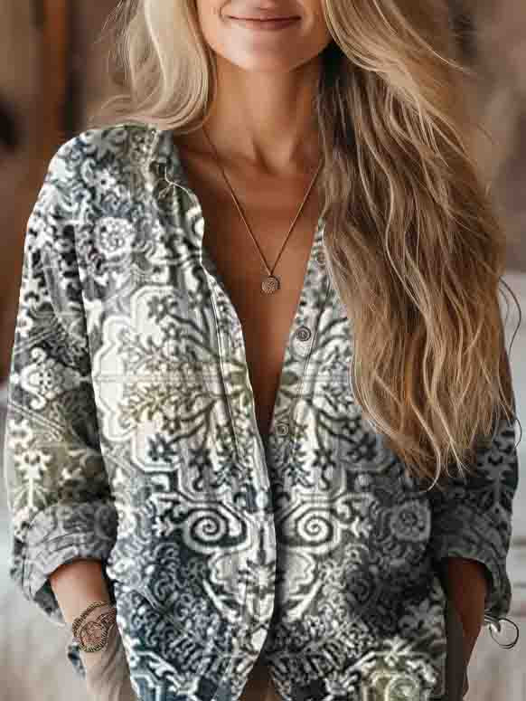 Women's Retro Ethnic Pattern Art Print Casual Long Sleeve Comfortable
