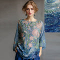 Women's Oil Painting Floral Contrast Color Sequined T-shirt artswardrobe