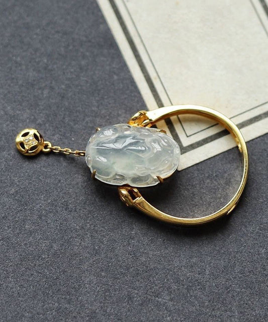 Fine Gold Sterling Silver Overgild Chalcedony a Mythical Wild Animal Tassel Rings