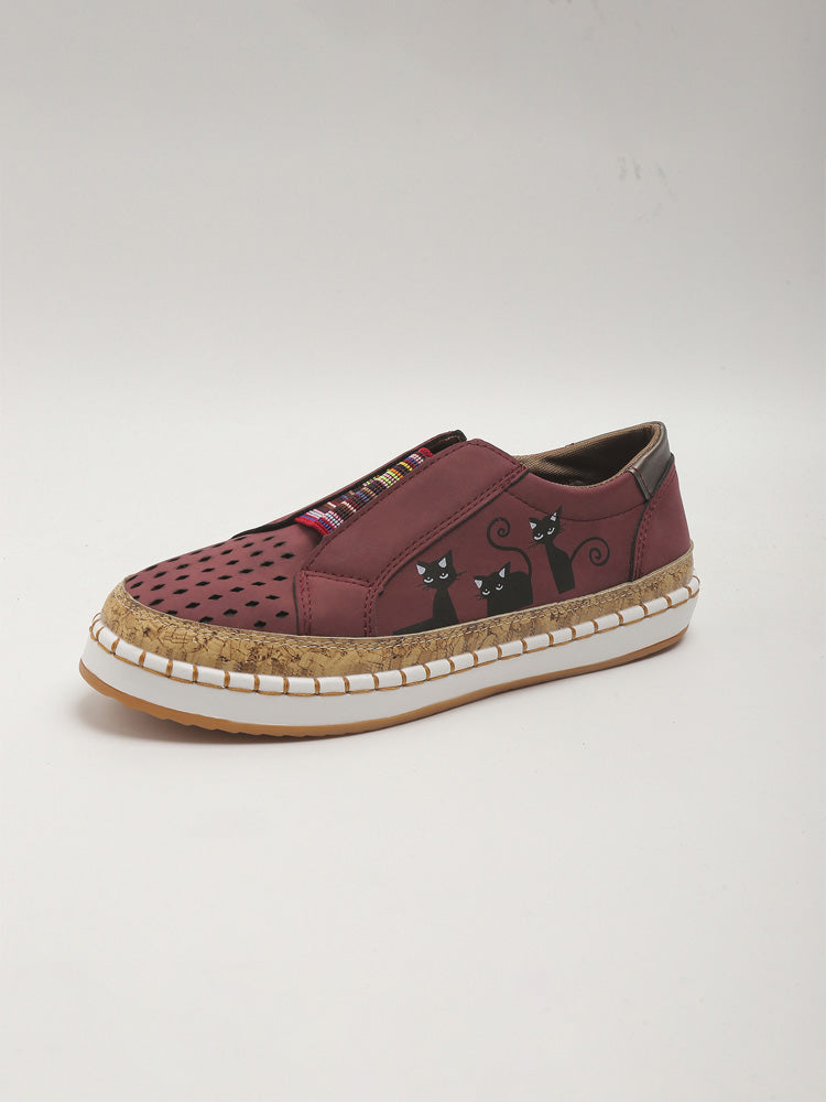 Retro Black Cat Print Casual Shoes elevenforest