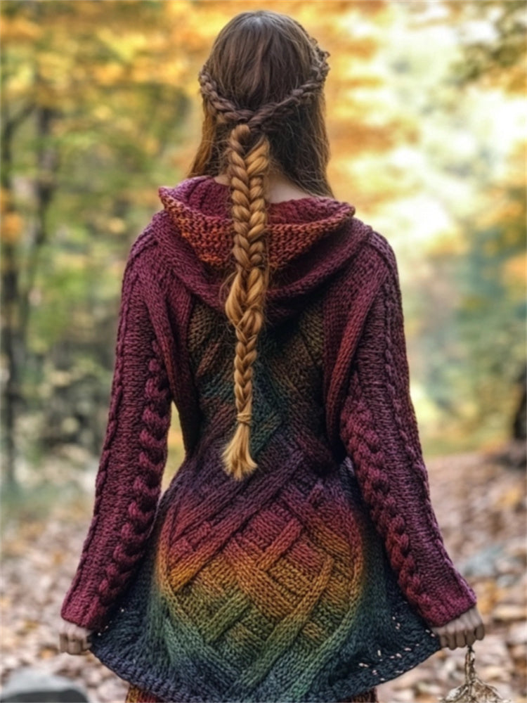 Mystical Celtic Knot Rainbow Gradient Chunky Hooded Cardigan artswardrobe