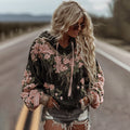 Women's Classic Romantic Pink Rose Embroidery Art Comfy Hoodie artswardrobe